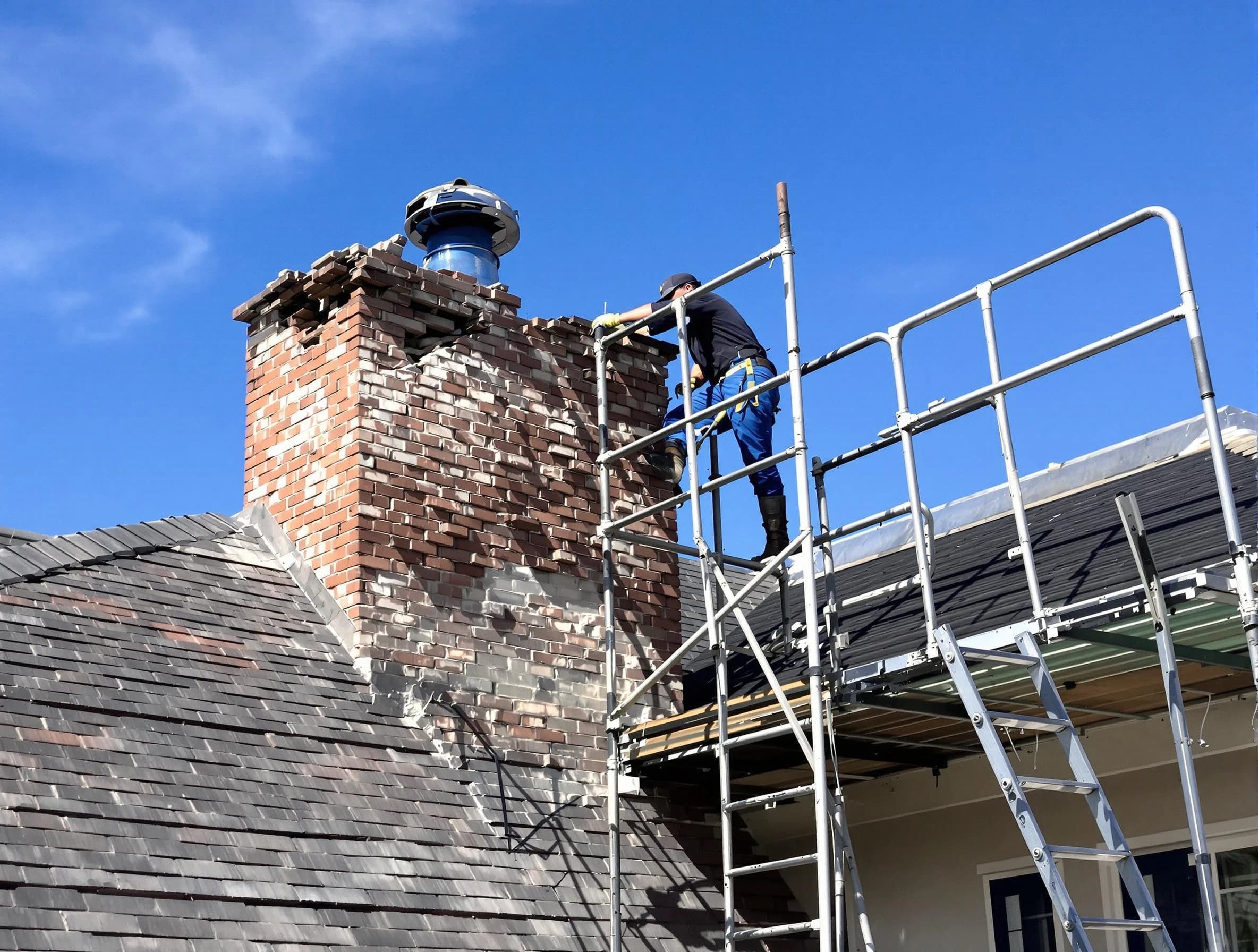Rebuilding a chimney structure by Meadowbrook Chimney Sweep in Meadowbrook, VA