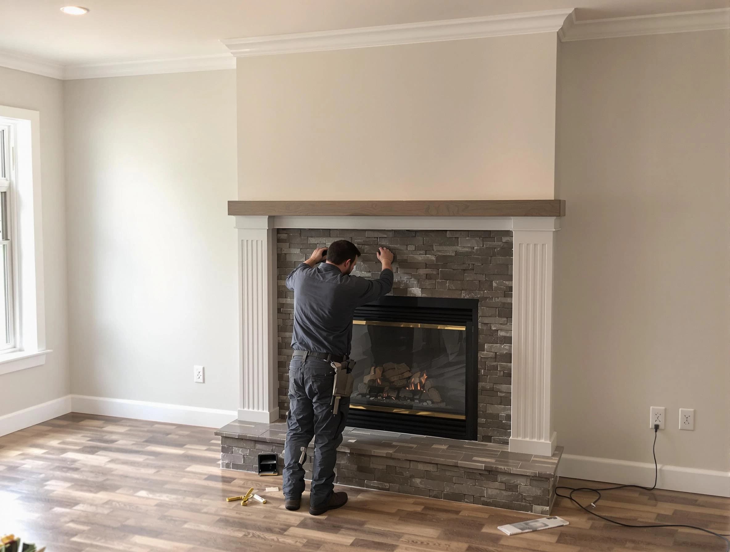 Meadowbrook Chimney Sweep finishing a custom fireplace install in Meadowbrook, VA