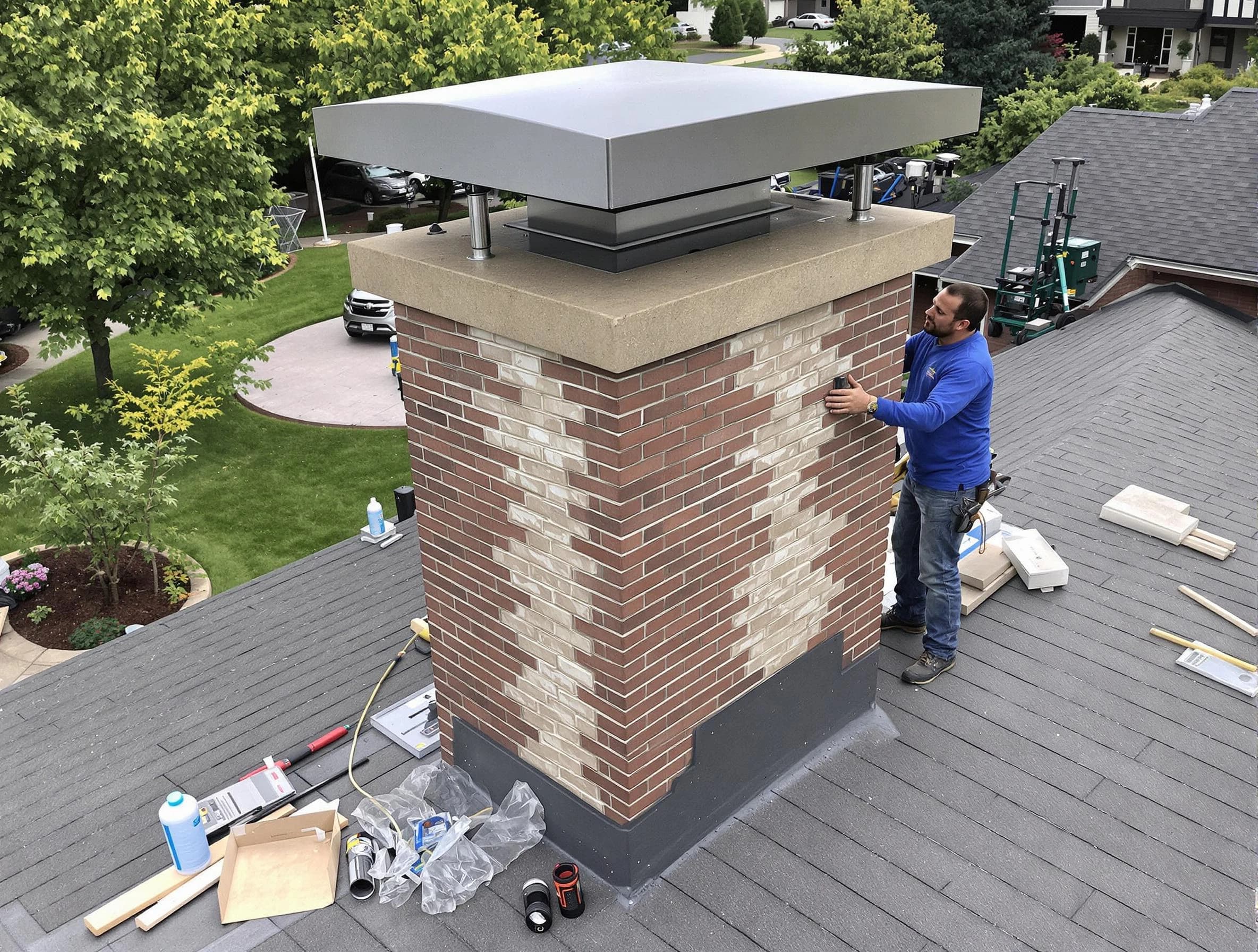 Meadowbrook Chimney Sweep team working on a custom chimney remodel in Meadowbrook, VA