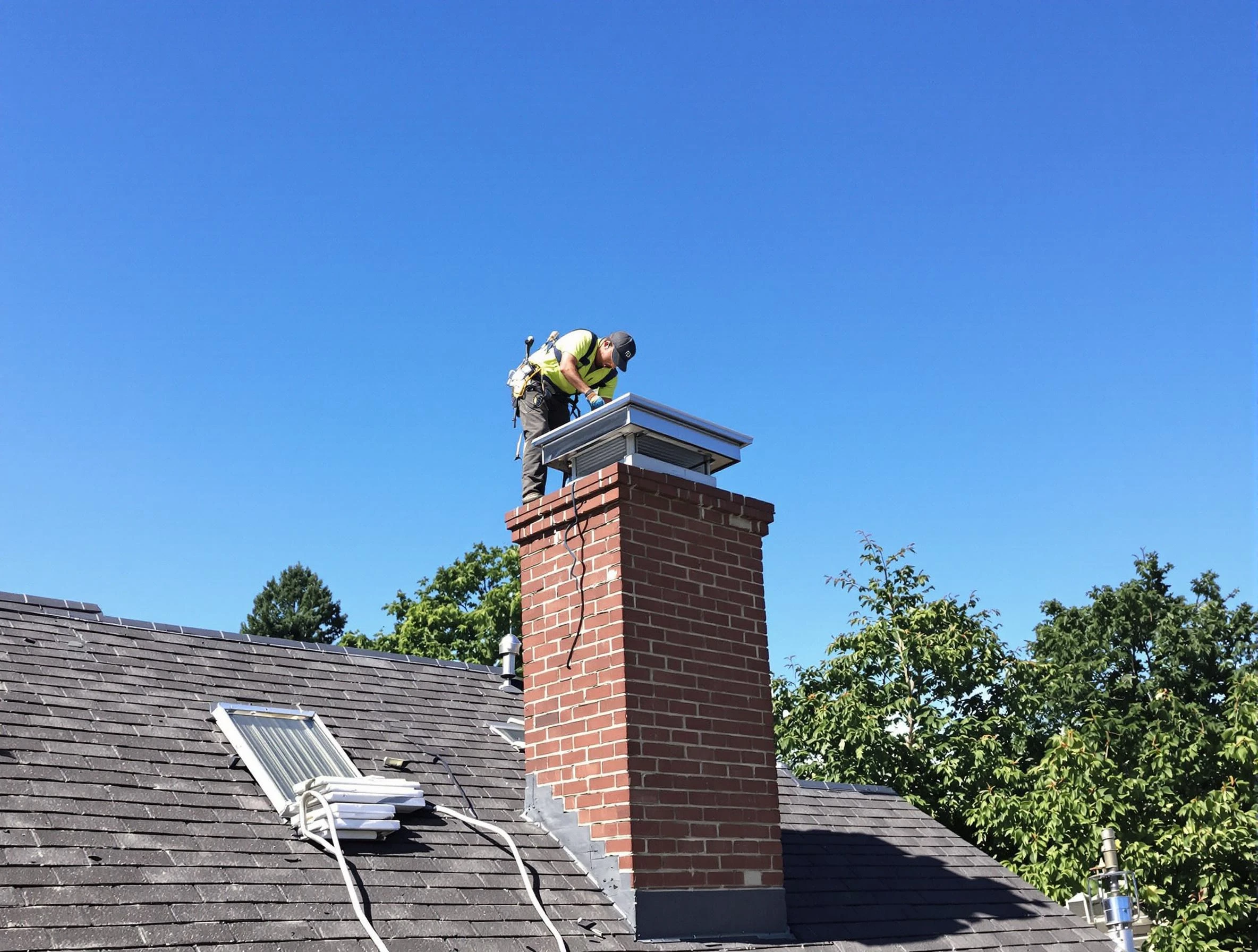 Meadowbrook Chimney Sweep technician measuring a chimney cap in Meadowbrook, VA