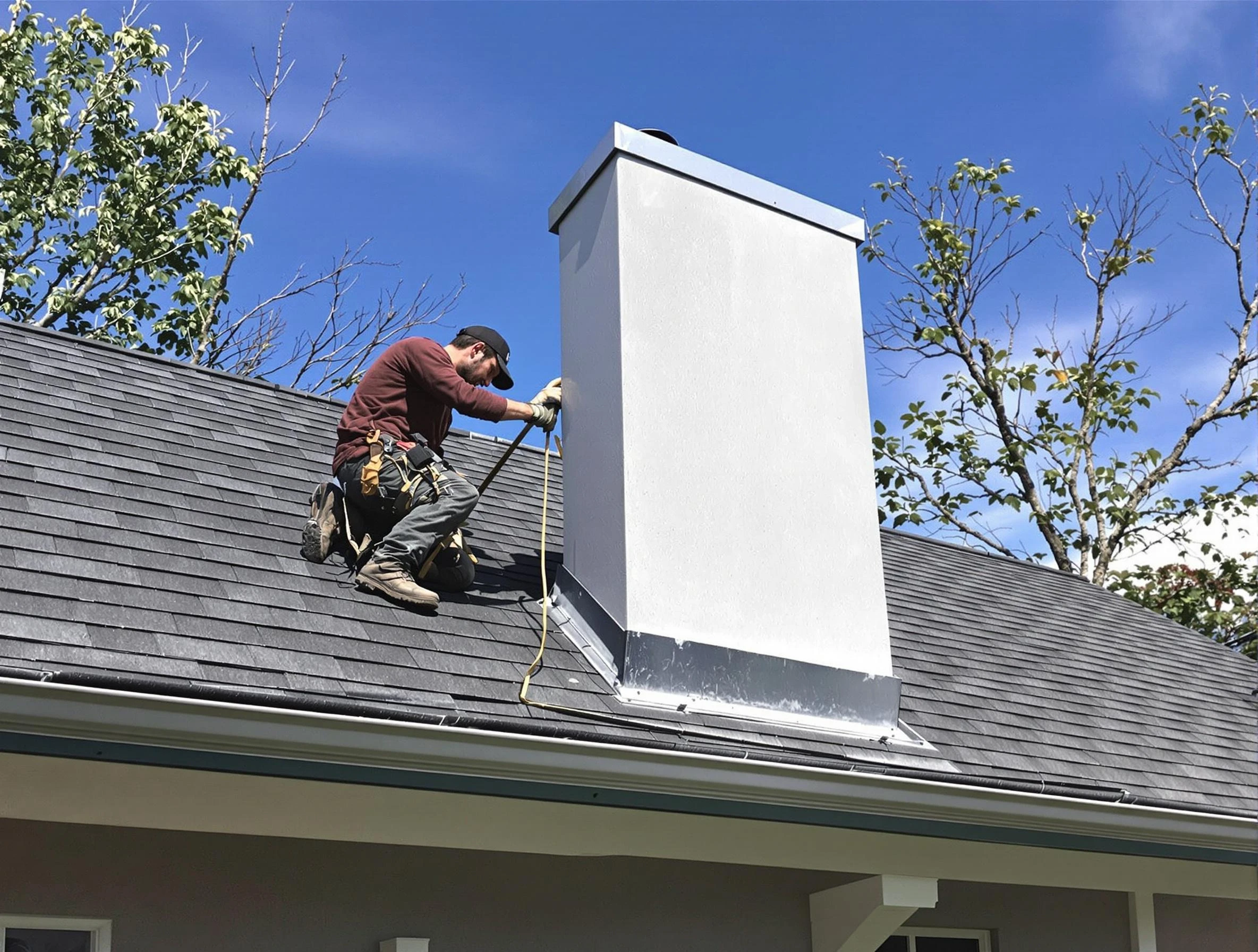Meadowbrook Chimney Sweep team member finishing chimney construction in Meadowbrook, VA