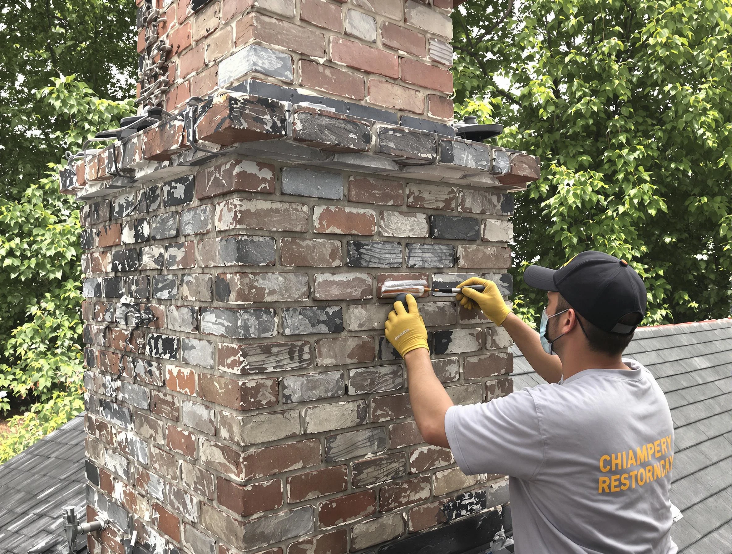 In-progress chimney restoration by Meadowbrook Chimney Sweep in Meadowbrook, VA